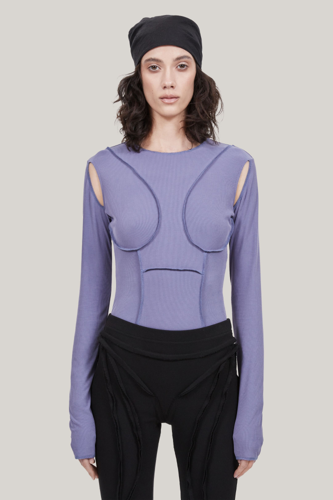 Боди с рельефами из модала в рубчик