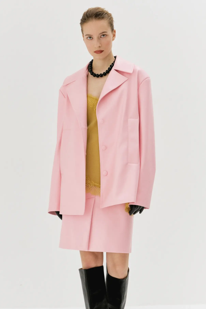 Жакет удлиненный из экокожи