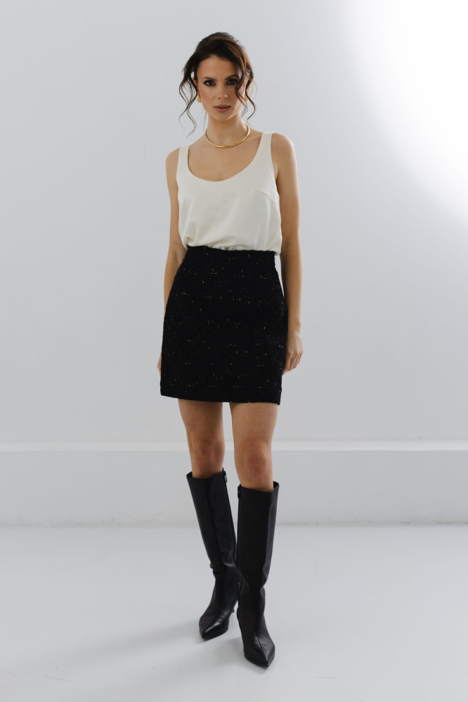 Юбка из твида мини с золотыми нитями