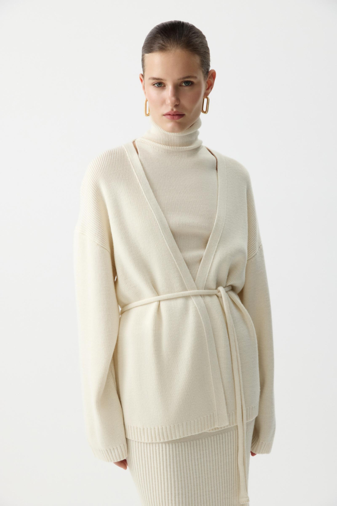 Кардиган из шерсти с поясом