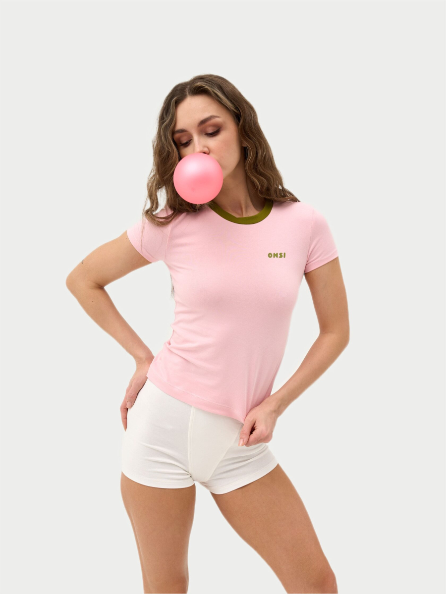 Футболка с контрастной горловиной ONSI, цвет: розовый,  купить онлайн