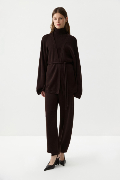 Кардиган из шерсти с поясом Charmstore, цвет: коричневый, 305-51798-551 купить онлайн