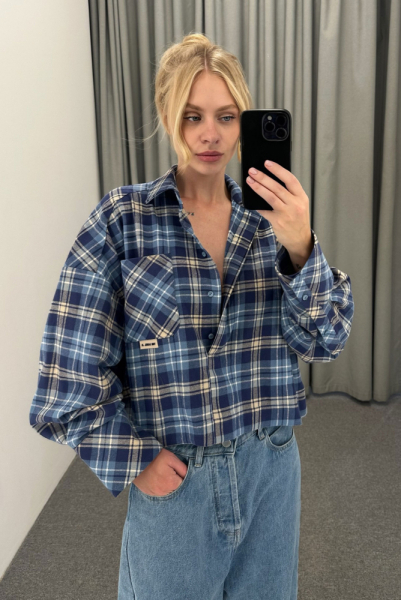 Рубашка объемная укороченная в клетку LIGHT BLUE Рубашка объемная укороченная в клетку LIGHT BLUE