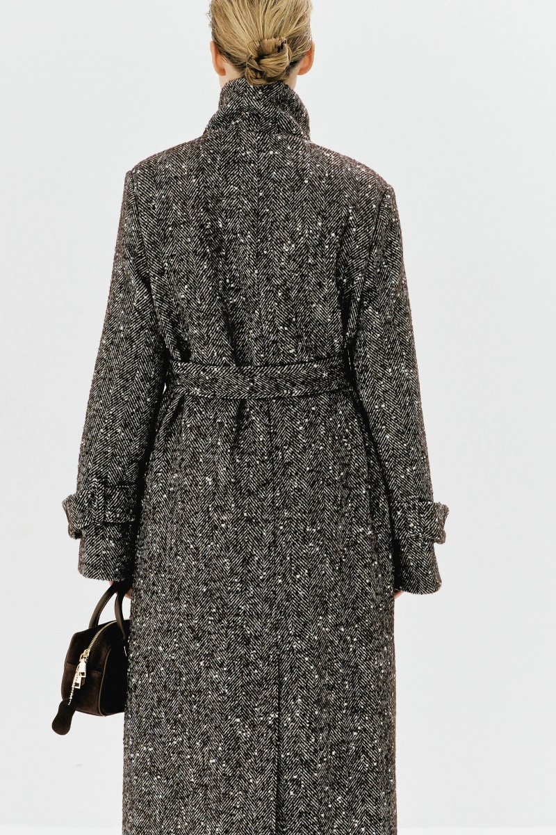 Пальто с высоким воротником макси длины Ricoco, цвет: коричневый, 7047/1 купить онлайн