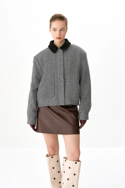 Бомбер из шерсти утепленный с контрастным воротником Ricoco, цвет: серый, 7041/1 купить онлайн