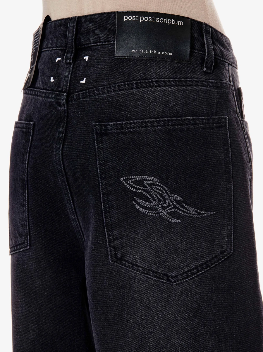 Широкие джинсы завышенной посадки POST POST SCRIPTUM, цвет: выстиранный черный, 1048.10.00.BLK купить онлайн