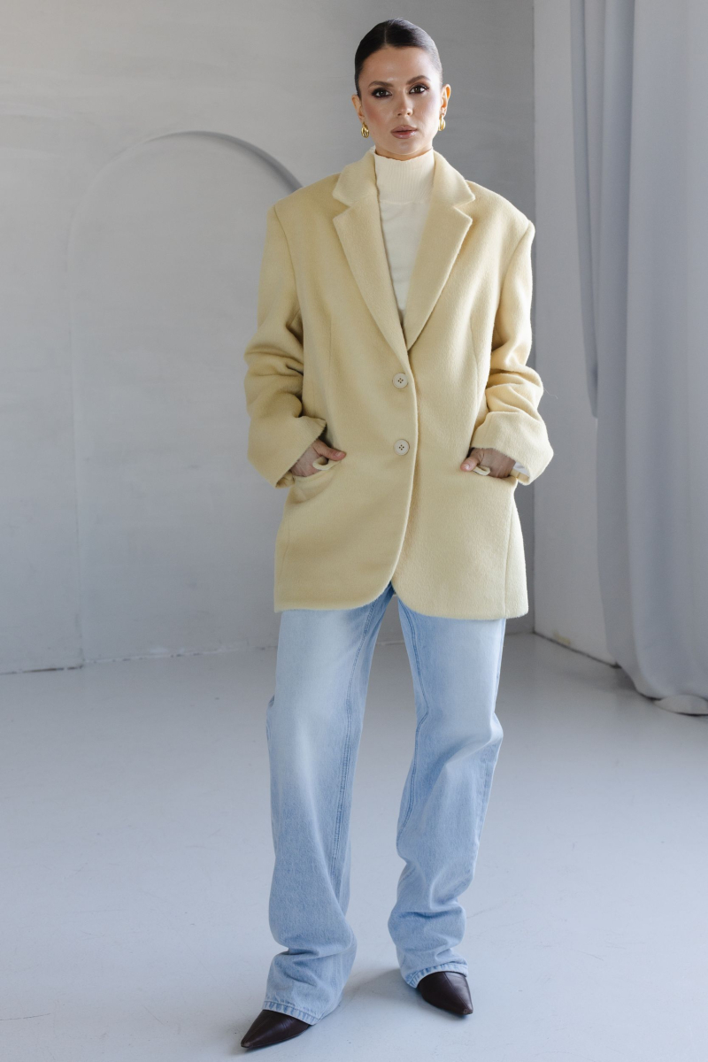 Пальто из смесовой шерсти однобортное укороченное VLVT, цвет: Желтый, 00-00005294 купить онлайн