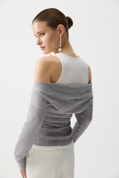 Лонгслив со спущенным плечом из мягкого трикотажа Charmstore, цвет: серый, 205-520107-889 купить онлайн