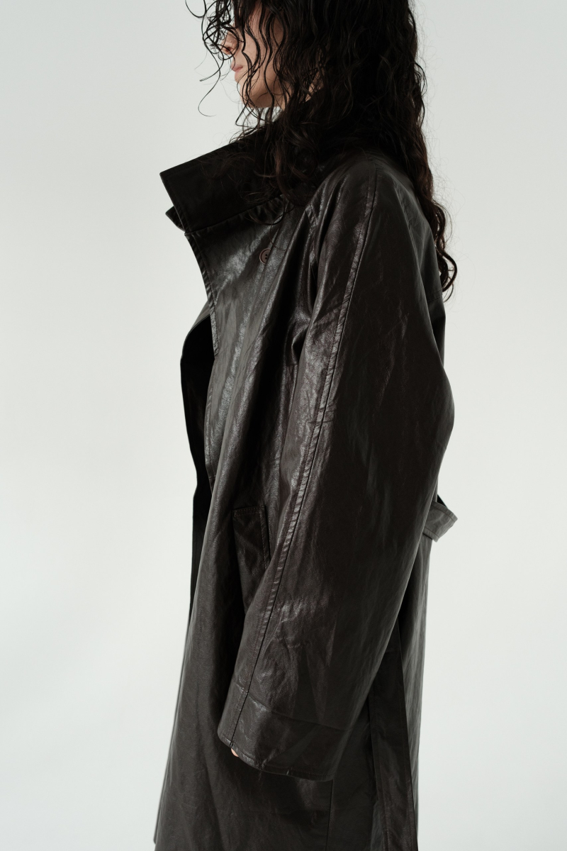 Тренч кожаный НИ ИМЕНИ, НИ ПОХОЖИХ, цвет: коричневый, 00-00000371 купить онлайн