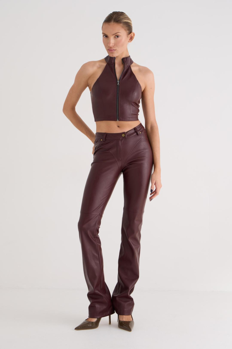 Брюки из кожи CULTBASE, цвет: Бордовый,  купить онлайн