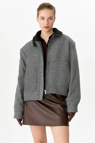 Бомбер из шерсти утепленный с контрастным воротником Ricoco, цвет: серый, 7041/1 купить онлайн