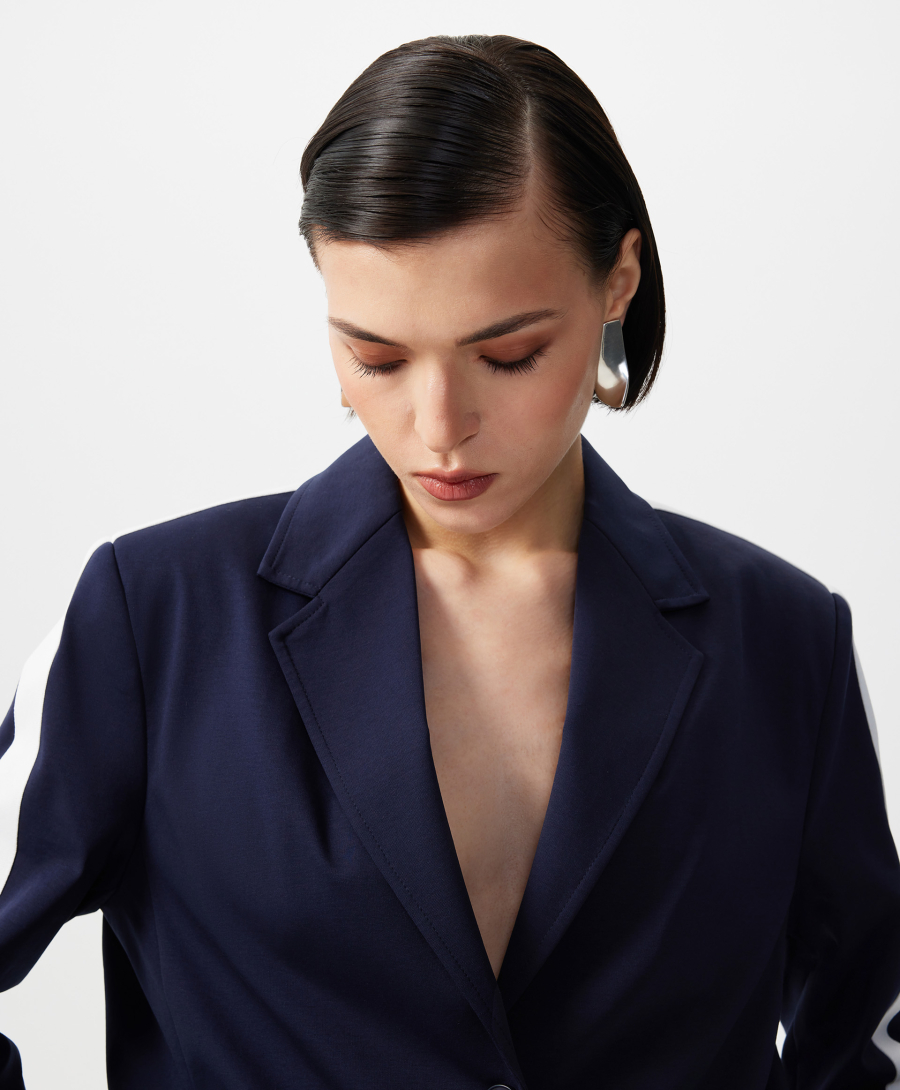 Пиджак с вязаными лампасами на рукавах GLVR, цвет: Черный, 126G23GAC1904 купить онлайн