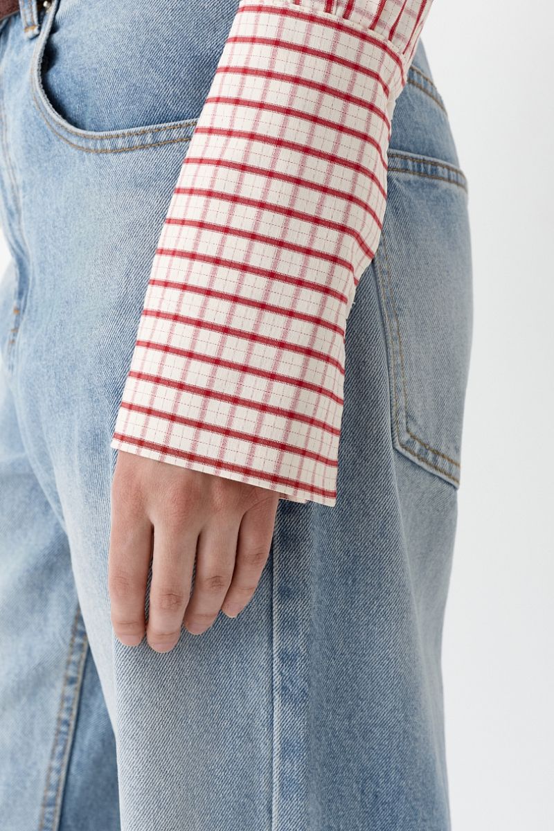 Рубашка приталенного кроя с акцентными манжетами Ricoco, цвет: красный, 7055/1 купить онлайн