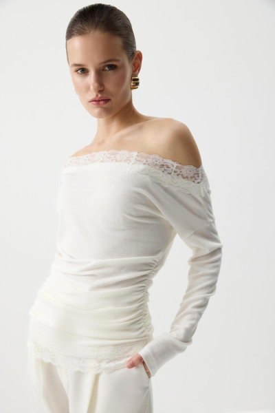 Лонгслив с кружевом из мягкого трикотажа Charmstore, цвет: белый, 205-514107-111 купить онлайн