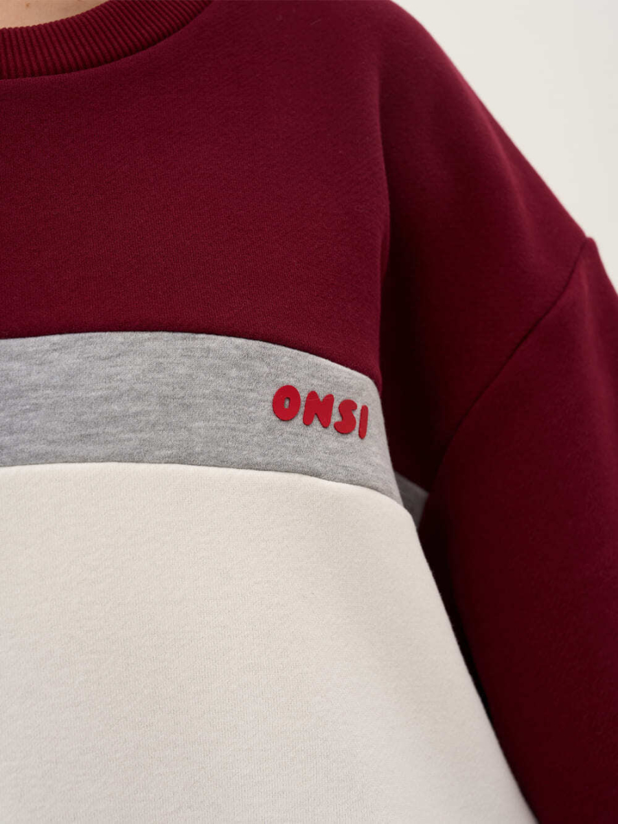 Свитшот с цветными вставками ONSI, цвет: Бордовый,  купить онлайн