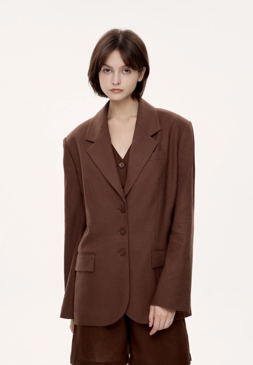 Женский жакет льняной MUTED, цвет: коричневый, 904737.WJKT0001_Brown купить онлайн