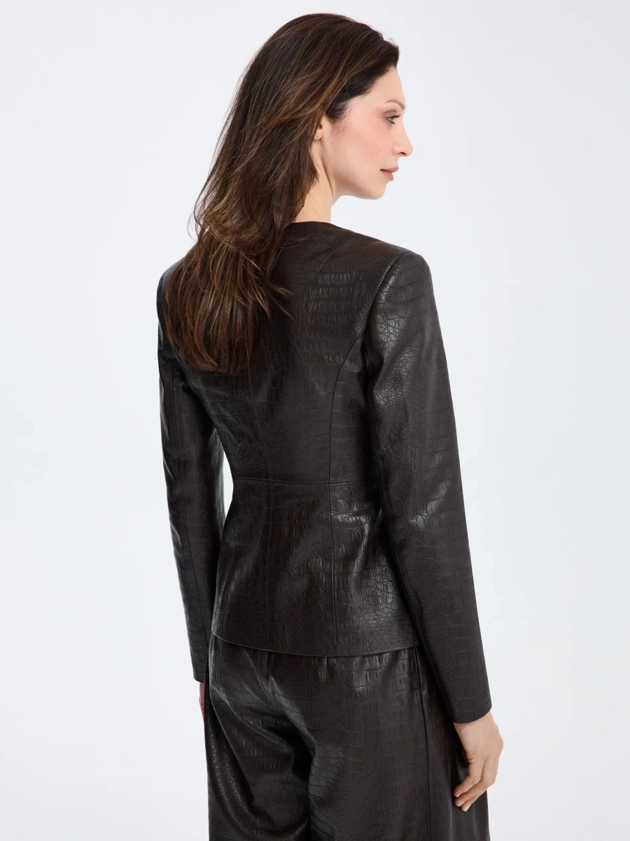 Жакет из фактурной экокожи без лацканов ANNA PEKUN, цвет: коричневый, 10.2585.700 купить онлайн