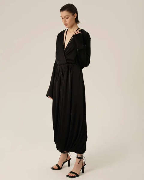 Платье из атласа миди Anmuse, цвет: Черный, RB24W136-BLC-2 купить онлайн