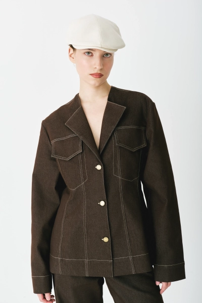 Жакет из сырого денима Ricoco, цвет: коричневый, 5072/5 купить онлайн