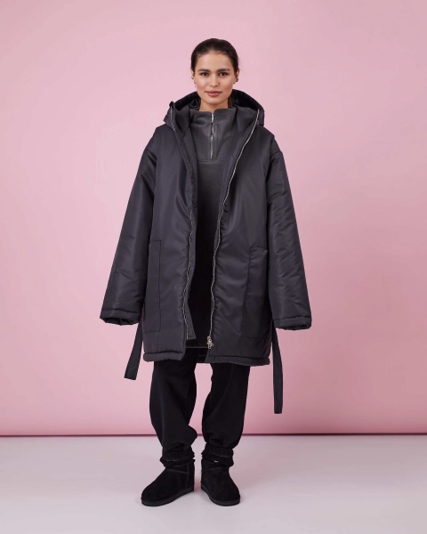 Куртка зимняя с поясом TABOO, цвет: графит, K002 купить онлайн Куртка зимняя с поясом TABOO, цвет: графит, K002 купить онлайн
