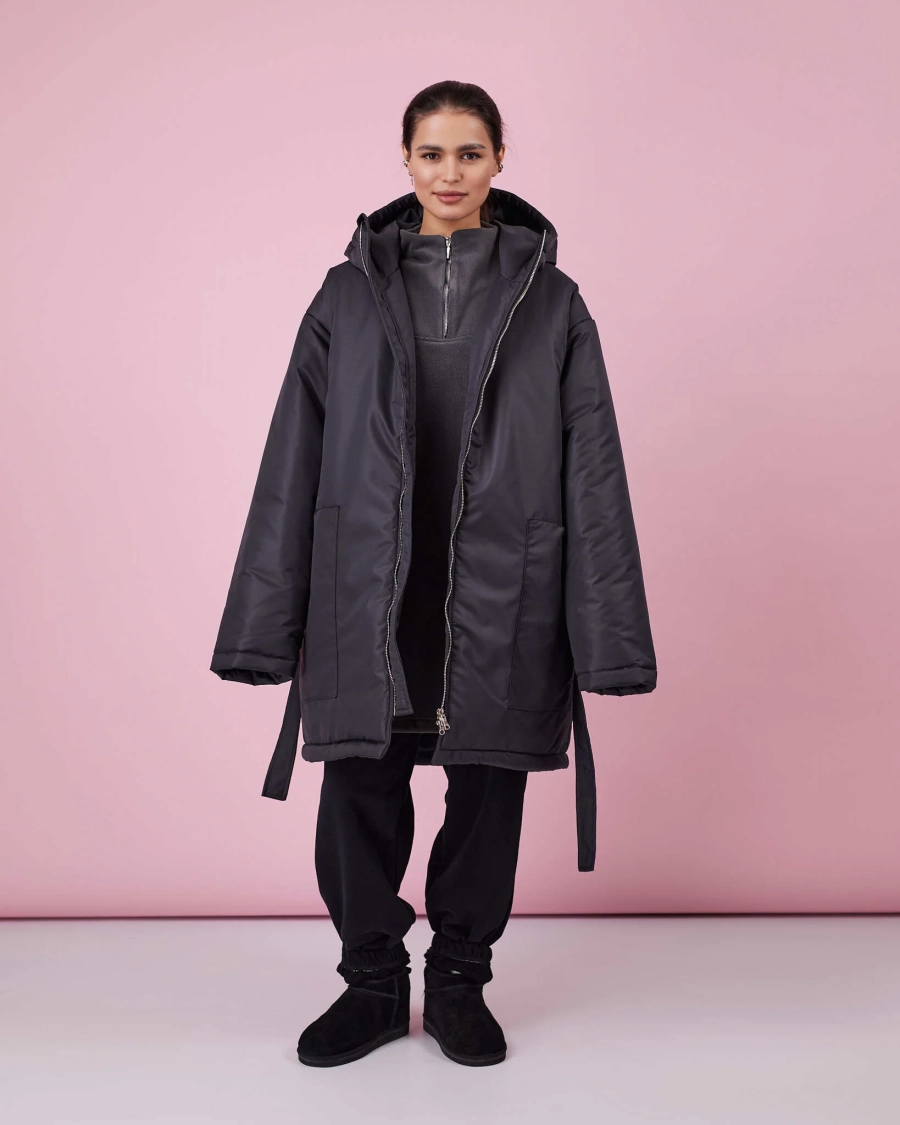 Куртка зимняя с поясом TABOO, цвет: графит, K002 купить онлайн Куртка зимняя с поясом TABOO, цвет: графит, K002 купить онлайн