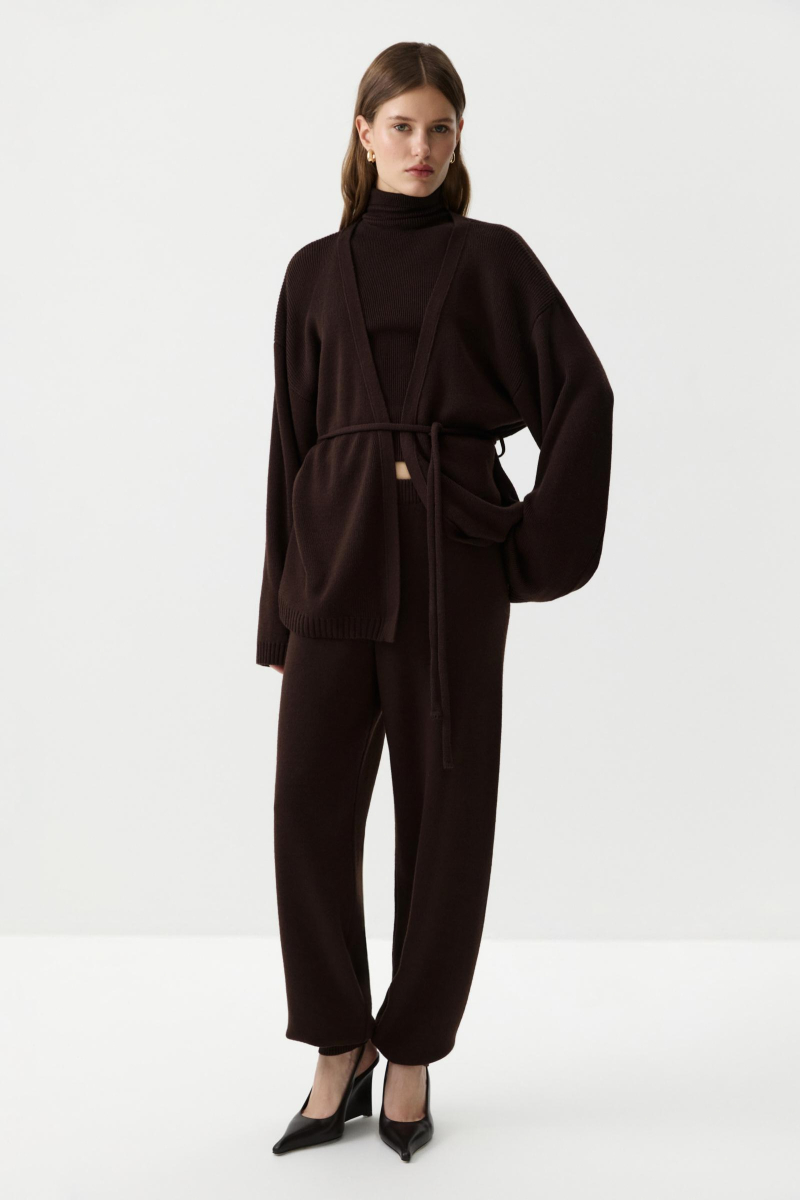 Кардиган из шерсти с поясом Charmstore, цвет: коричневый, 305-51798-551 купить онлайн