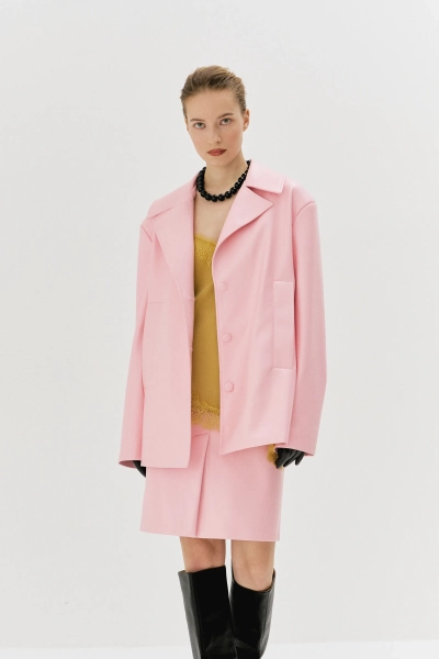 Юбка миди из лакированной экокожи Ricoco, цвет: розовый, 6071/4 купить онлайн