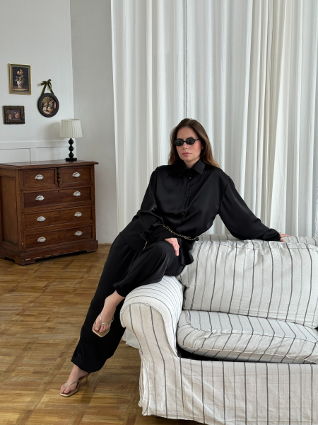 Блуза с манжетами НИ ИМЕНИ, НИ ПОХОЖИХ, цвет: Черный, 00-00000328 купить онлайн