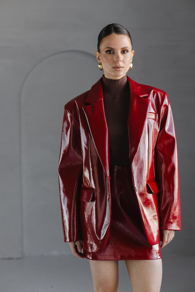 Жакет из экокожи однобортный лаковый VLVT, цвет: Бордовый, 00-00005148 купить онлайн