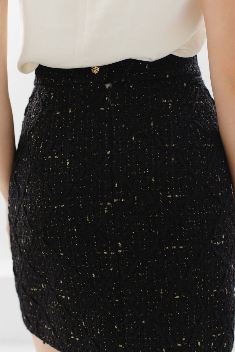 Юбка из твида мини с золотыми нитями VLVT, цвет: Черный, 00-00005365 купить онлайн