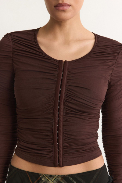 Лонгслив со сборками TOPTOP, цвет: коричневый, TTS.025.18559.700 купить онлайн