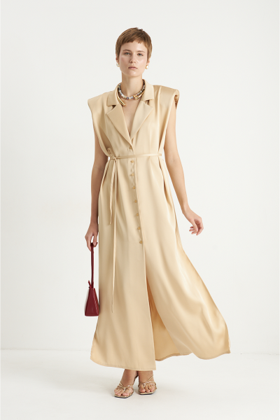 Платье из атласа с подплечниками MIA AIM, цвет: Сливочный,  купить онлайн