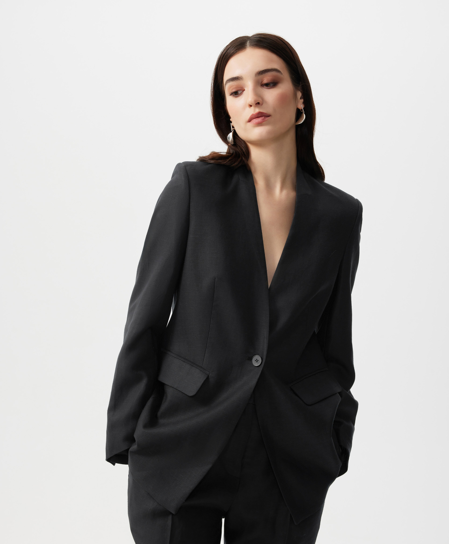 Пиджак полуприлегающего силуэта без воротника GLVR, цвет: Черный, 126G21GAC4811 купить онлайн