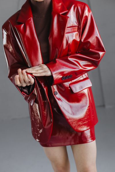 Жакет из экокожи однобортный лаковый VLVT, цвет: Бордовый, 00-00005148 купить онлайн