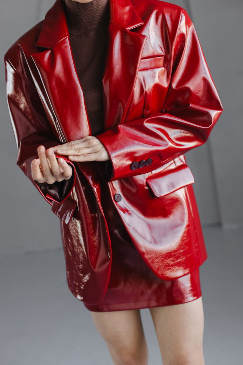 Жакет из экокожи однобортный лаковый VLVT, цвет: Бордовый, 00-00005148 купить онлайн