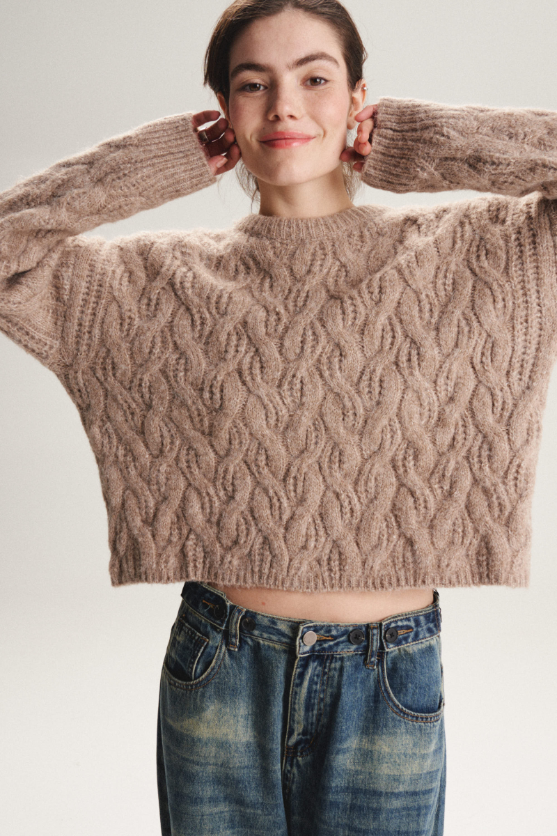 Джемпер прямой с косичками SAGAS, цвет: светло-коричневый, 3200205 купить онлайн Джемпер прямой с косичками SAGAS, цвет: светло-коричневый, 3200205 купить онлайн