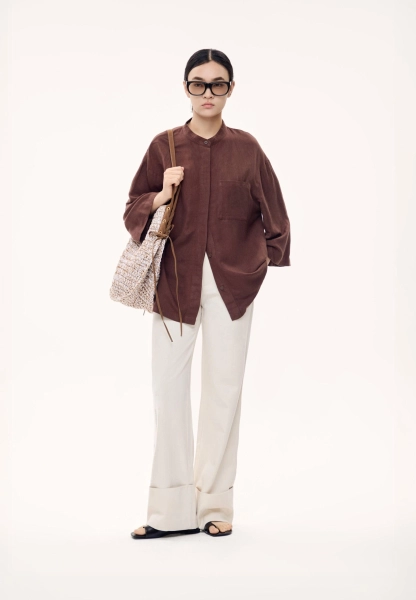 Женская блуза льняная MUTED, цвет: коричневый, 904737.WSHR0026_Brown купить онлайн