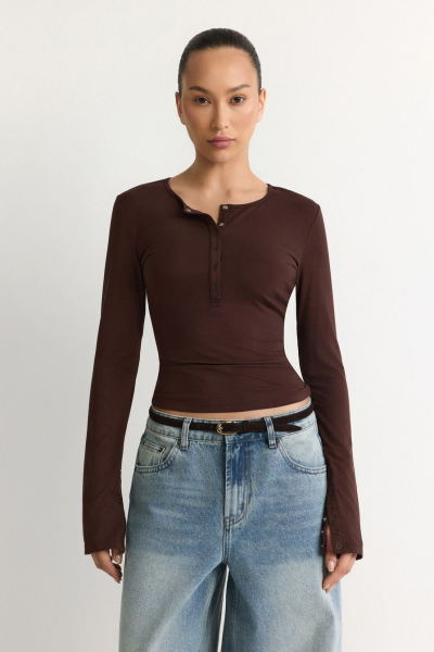 Лонгслив с рукавами на кнопках TOPTOP, цвет: коричневый, TT.025.17747.700 купить онлайн