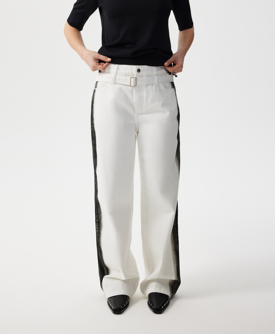 Джинсы-трубы с лампасами GLVR, цвет: белый, 126G21GAC6322 купить онлайн