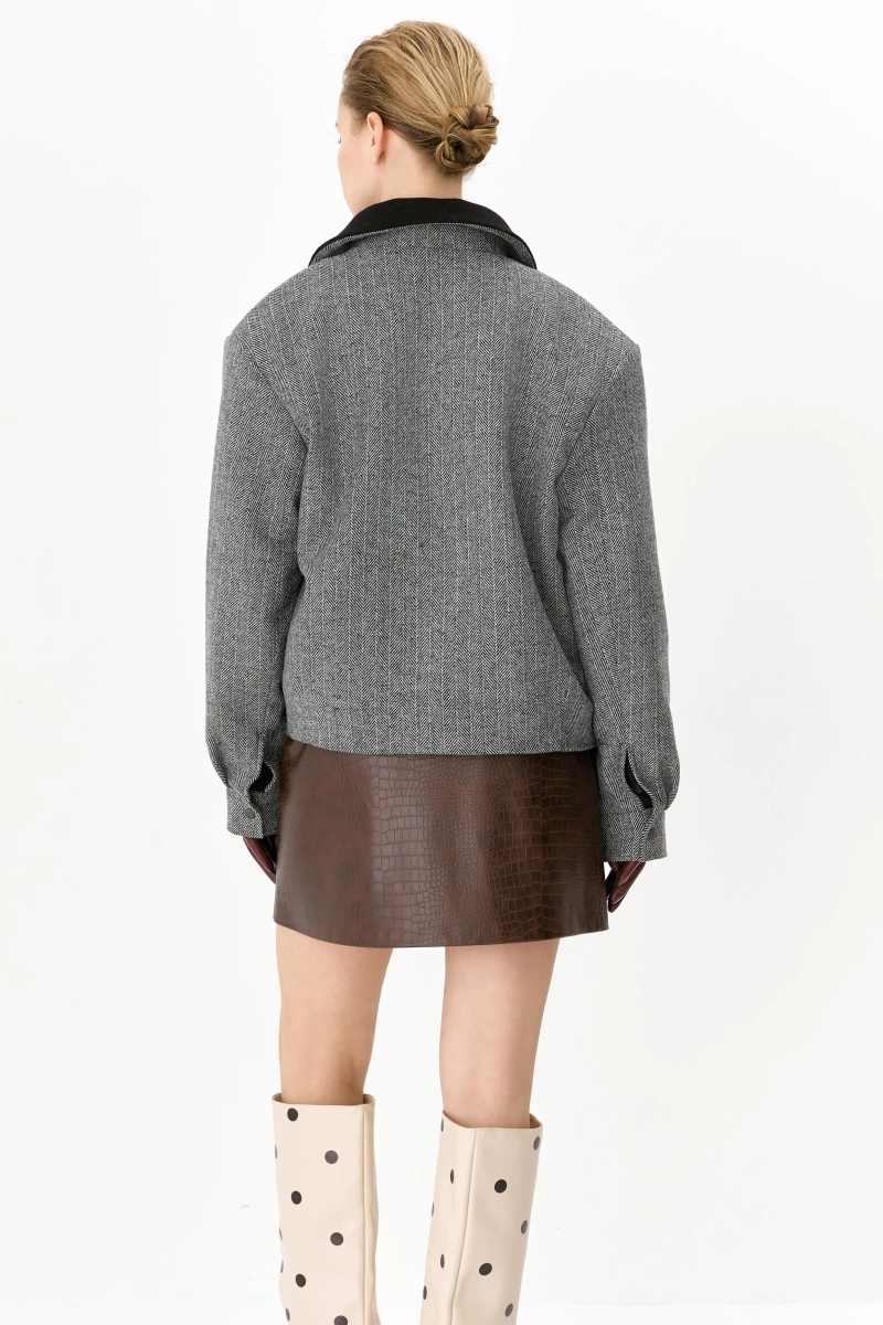 Бомбер из шерсти утепленный с контрастным воротником Ricoco, цвет: серый, 7041/1 купить онлайн