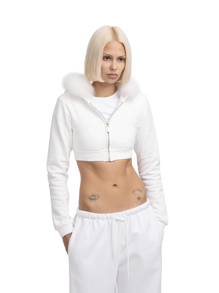 Мини-худи на молнии с мехом ABC, цвет: бежевый, 00-174 купить онлайн