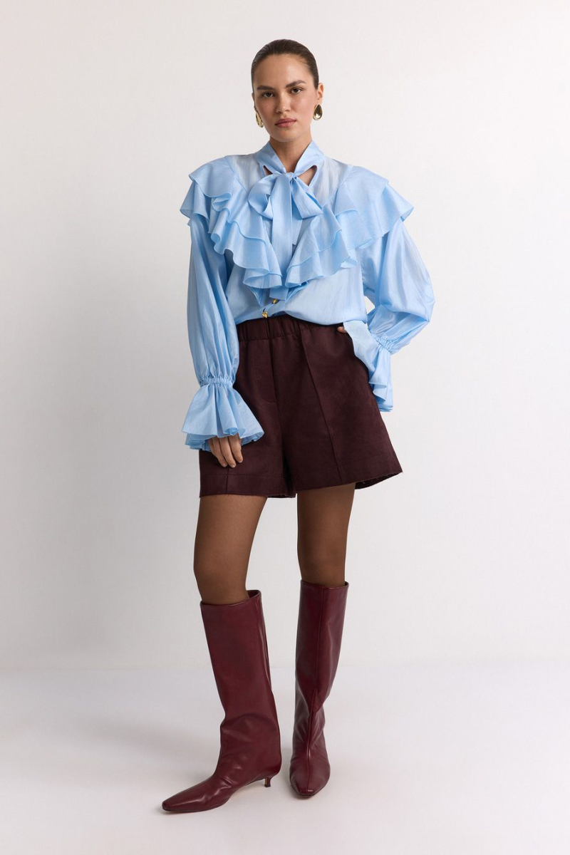 Блуза с воланами TOPTOP, цвет: голубой, TTS.020.17360.600 купить онлайн