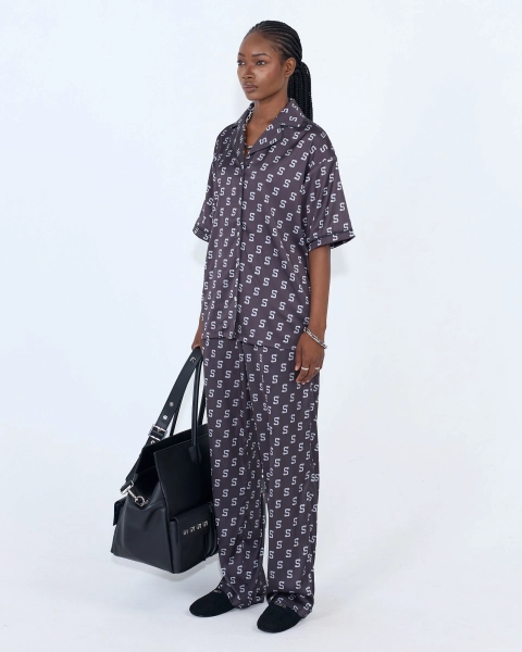 Брюки женские из сатина с монограммой ASIA ST 71, цвет: Черный, Ast71.pants-satin-bl-w купить онлайн