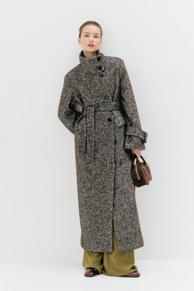 Пальто с высоким воротником макси длины