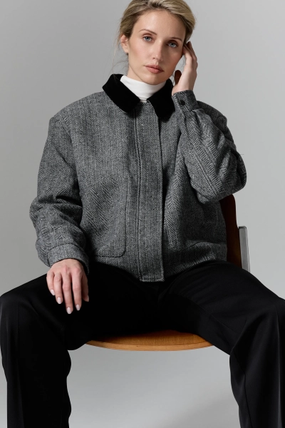 Бомбер из шерсти утепленный с контрастным воротником Ricoco, цвет: серый, 7041/1 купить онлайн