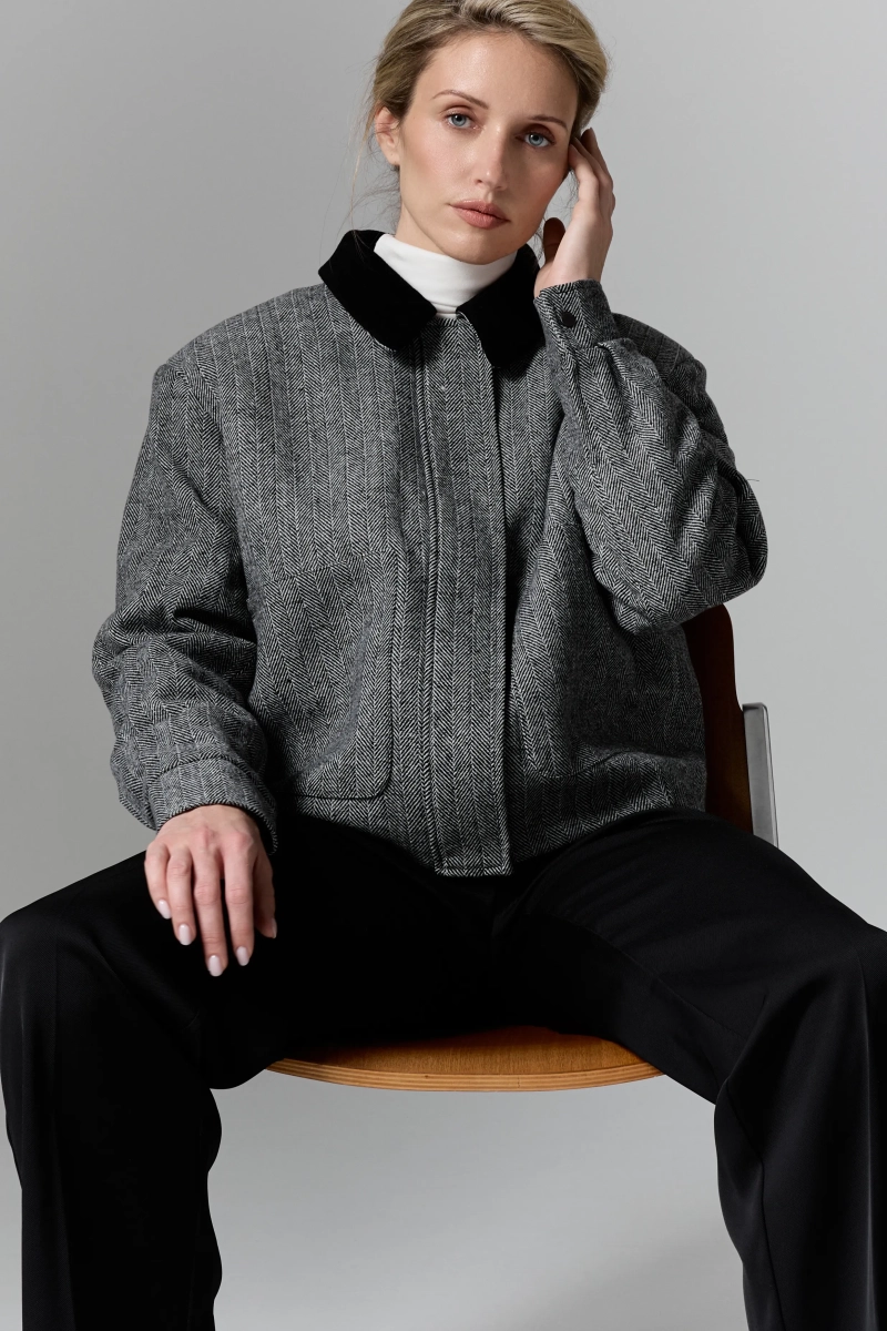 Бомбер из шерсти утепленный с контрастным воротником Ricoco, цвет: серый, 7041/1 купить онлайн