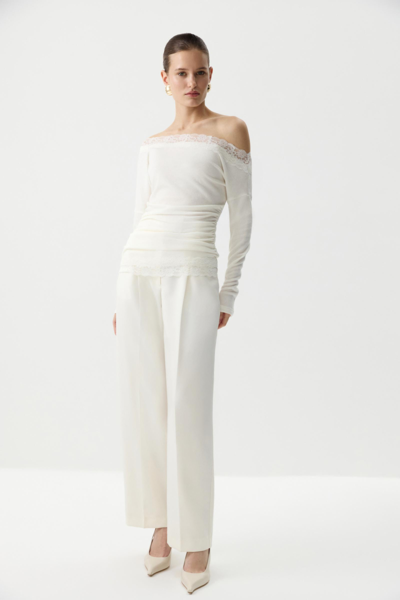 Лонгслив с кружевом из мягкого трикотажа Charmstore, цвет: белый, 205-514107-111 купить онлайн