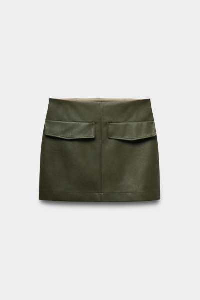Юбка мини из экокожи с накладными карманами
