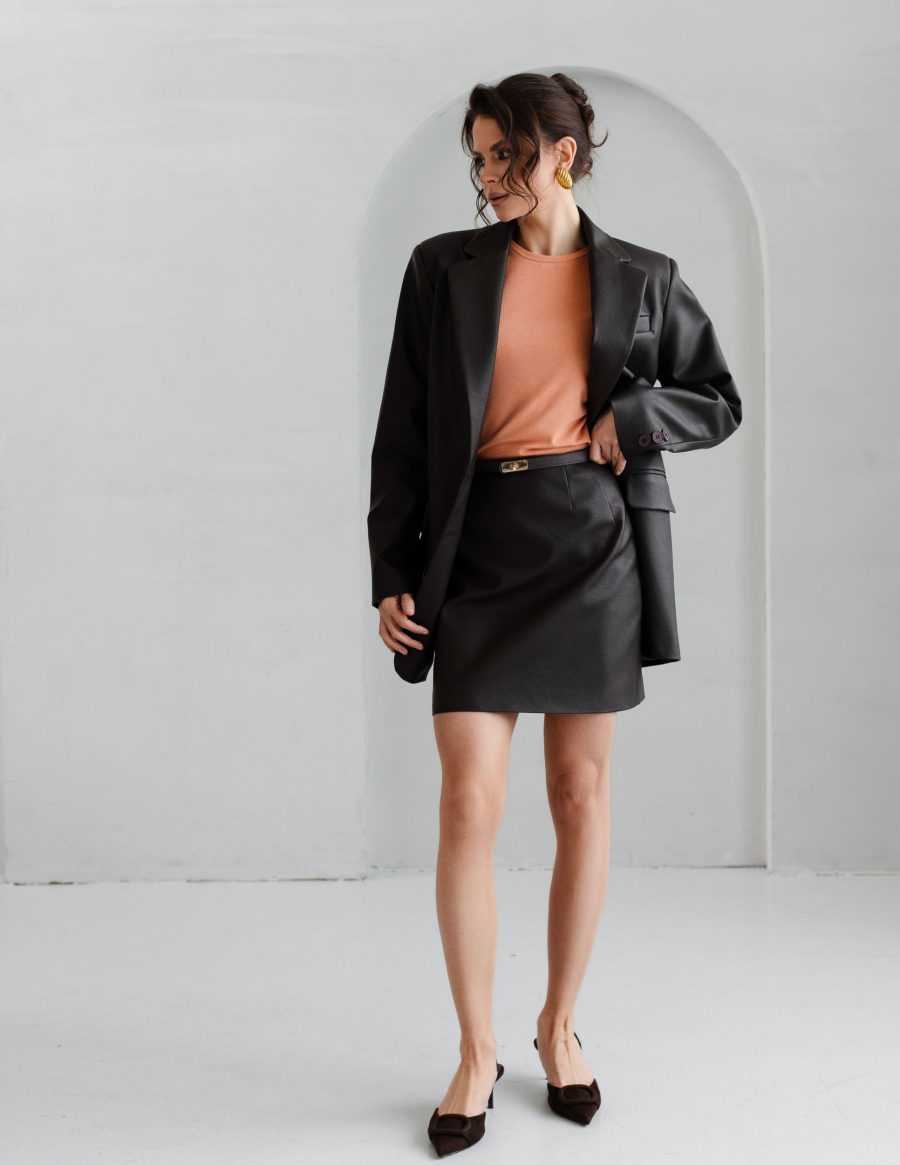 Жакет оверсайз из экокожи VLVT, цвет: коричневый, 00-00005296 купить онлайн