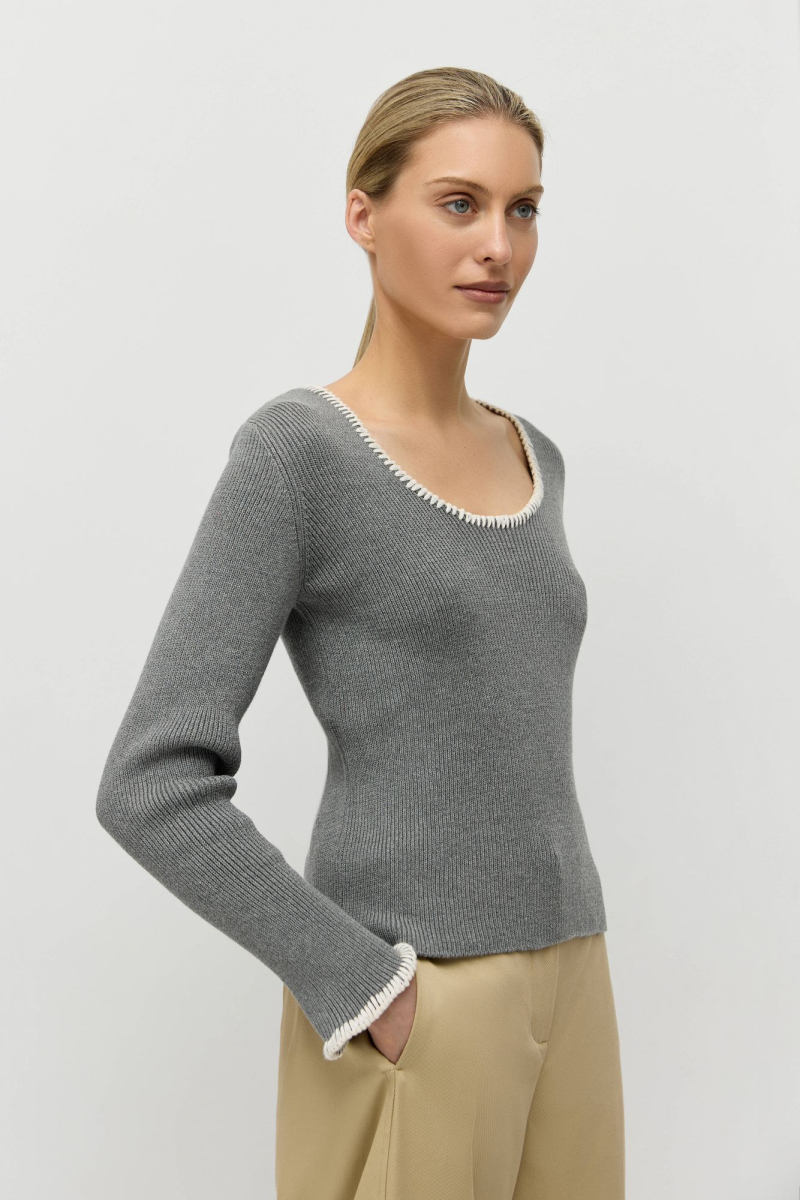 Джемпер в рубчик с ручной отделкой AROUND, цвет: серый, 219_120CA05 купить онлайн